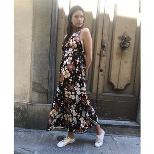 100% Italian Printed Floral Maxi Halter Dress boho chic trendy date night party
